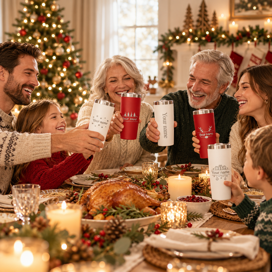 Personalized Christmas Tumbler 20oz, Engraved Stainless Steel Cup with Name and Lid