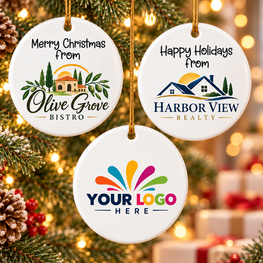 Custom Logo Christmas Ceramic Ornament for Business, Corporate Gift