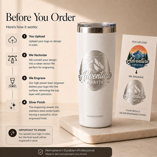 Custom Logo Tumbler 20oz, Laser Engraved Stainless Steel for Business Gifts & Teams