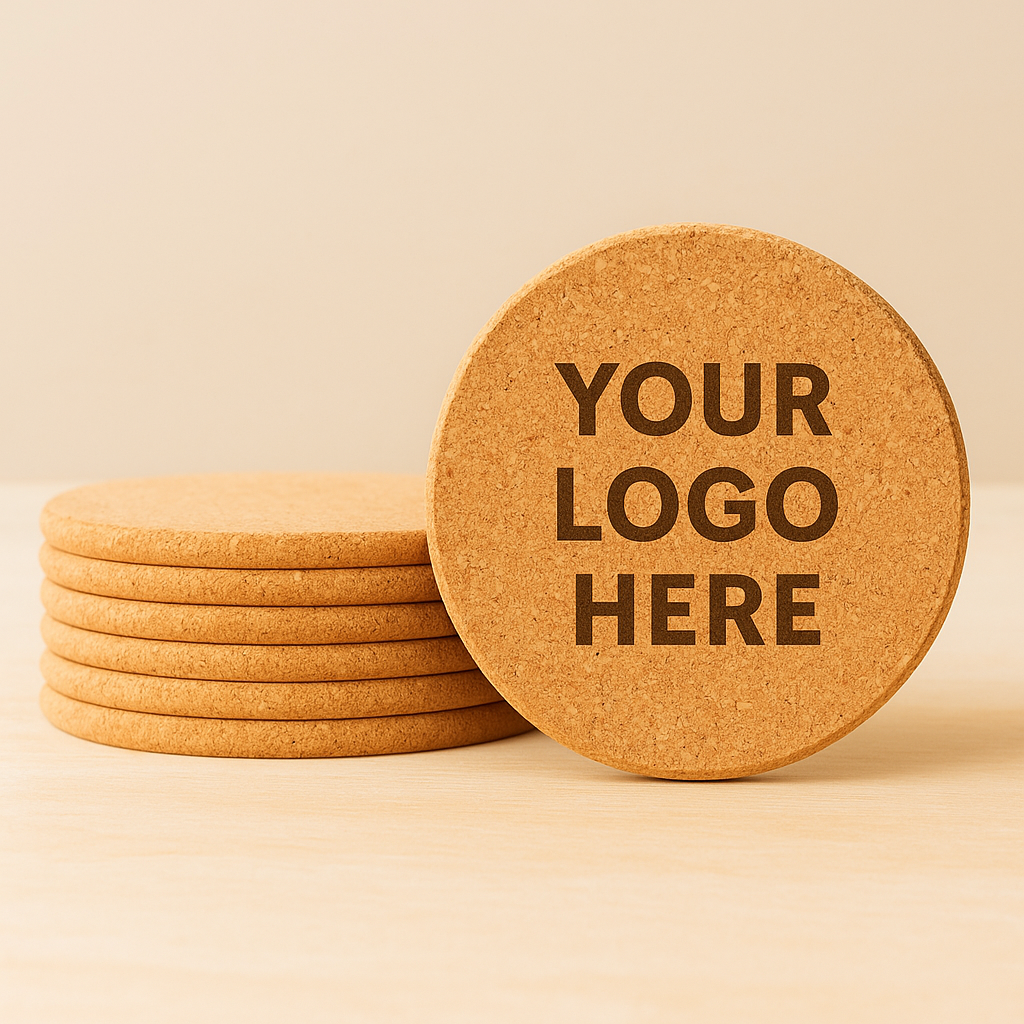 Custom Logo Cork Coasters – Engraved Business Branding Gifts for Clients & Events