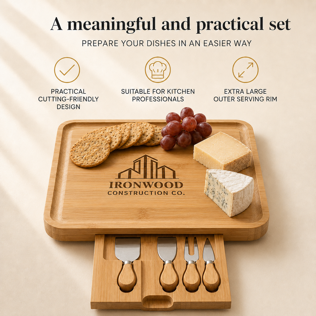 Personalized Charcuterie Board and Cheese Knives Set/4 Pieces