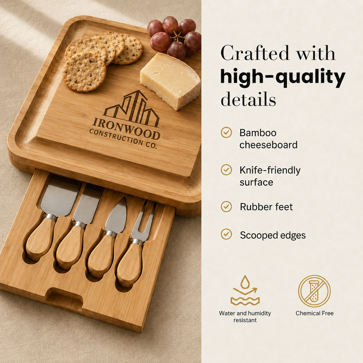 Personalized Charcuterie Board and Cheese Knives Set/4 Pieces