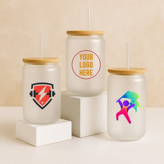 Custom Promotional Logo Frosted Glass Can Cups With Lids & Straws