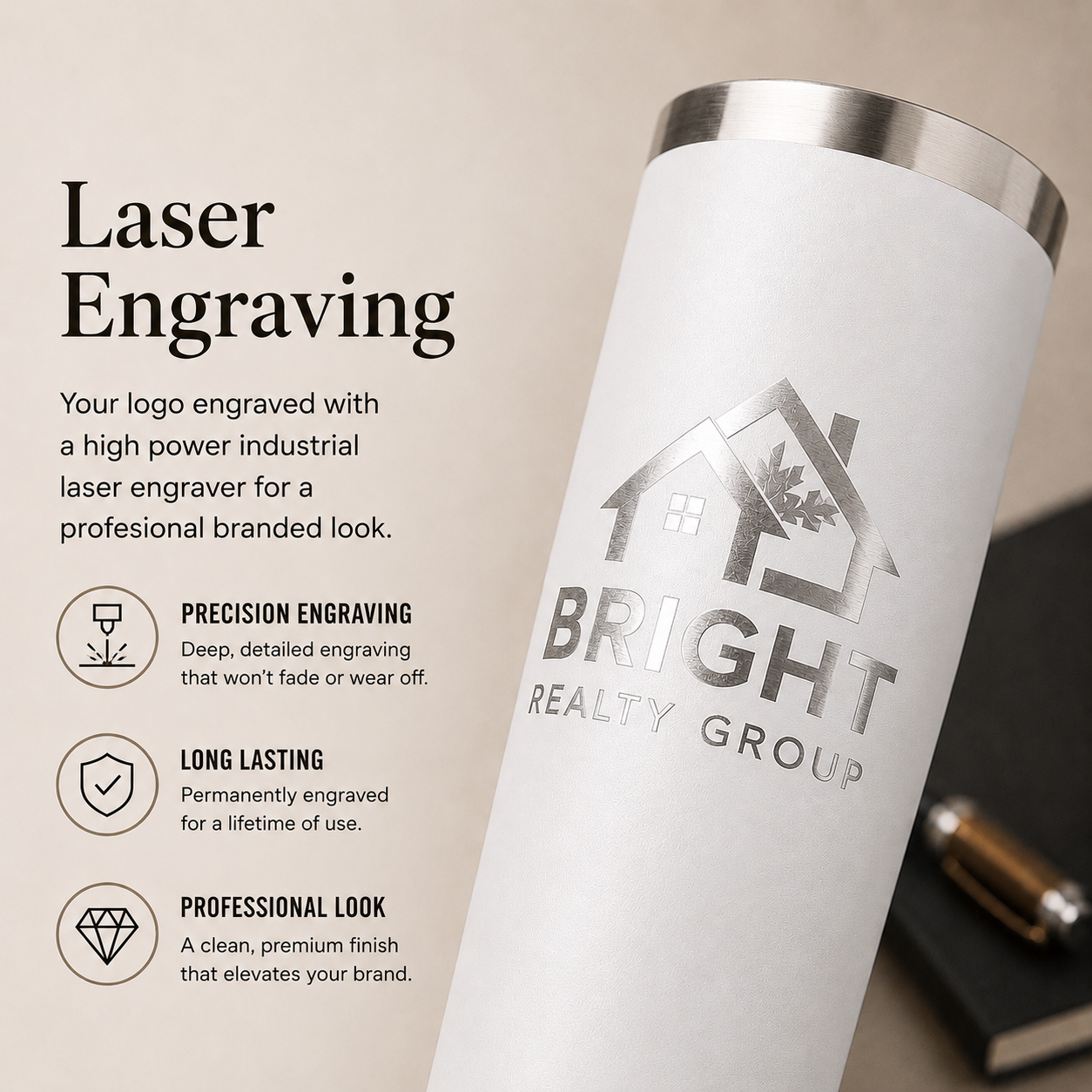 Custom Logo Tumbler 20oz, Laser Engraved Stainless Steel for Business Gifts & Teams