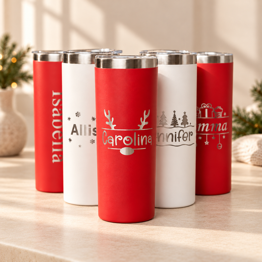 Personalized Christmas Tumbler 20oz, Engraved Stainless Steel Cup with Name and Lid