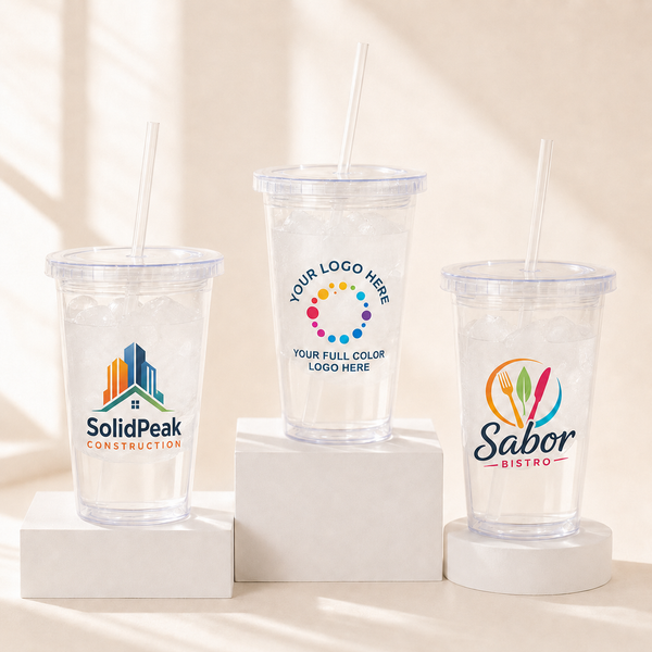 Custom 16oz Acrylic Logo Tumblers With Straws