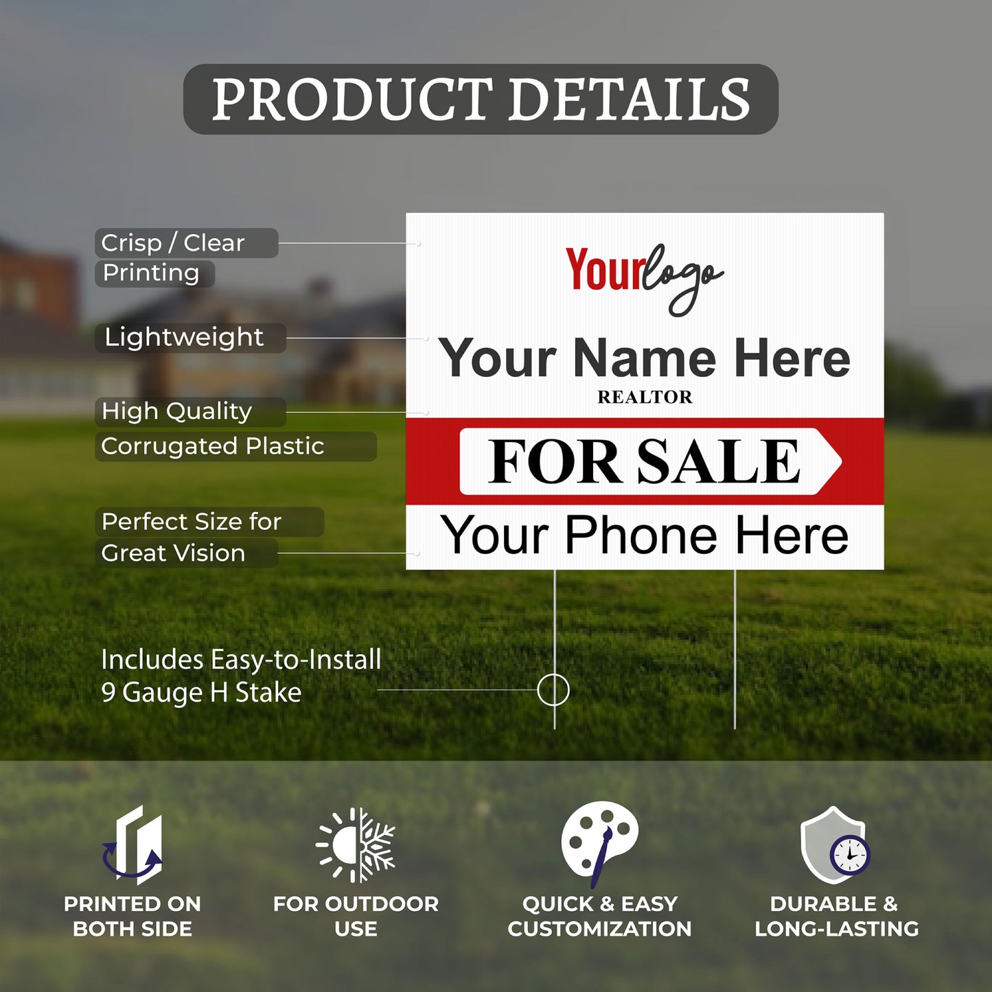 Custom "FOR SALE" Real Estate Yard Signs (No photo)