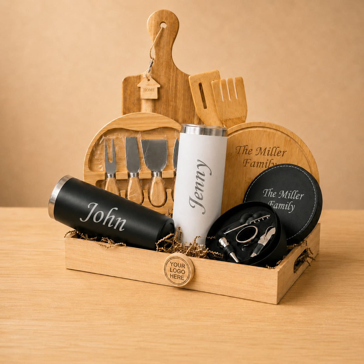 Personalized closing gift basket with names and family name
