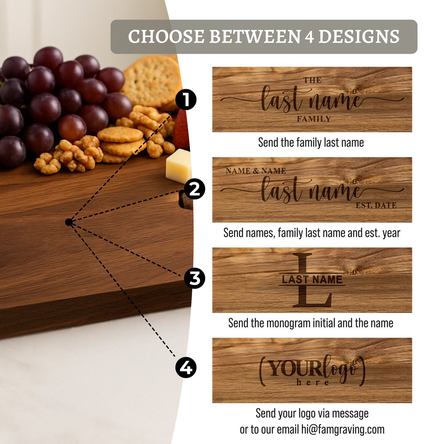 Personalized Charcuterie Acacia Board 4 pieces Set