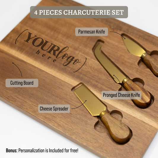 Personalized Charcuterie Acacia Board 4 pieces Set