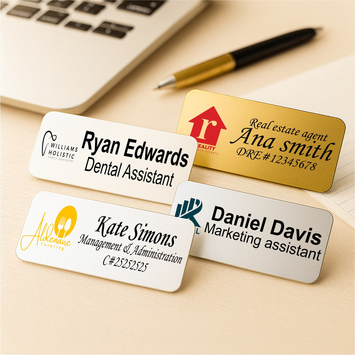 Custom business name tags with company logos