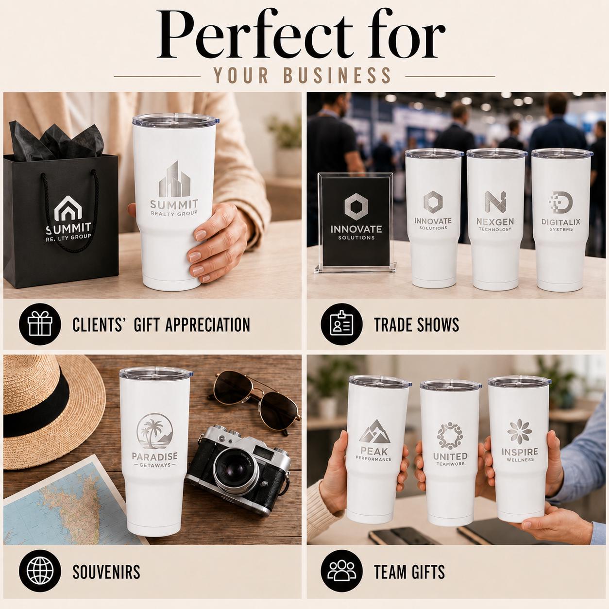 30oz logo tumbler for business gifts, trade shows and teams