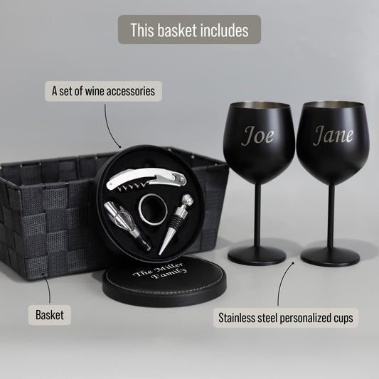 Custom Wine Goblets & Accessories Gift Basket