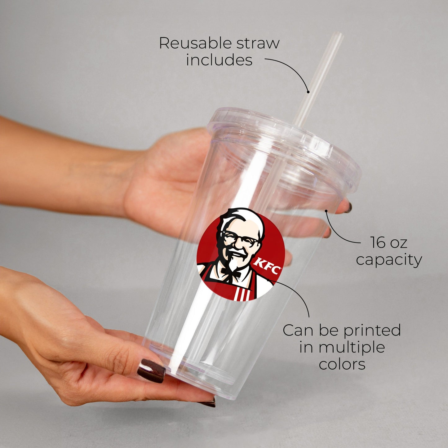 Custom 16oz Acrylic Logo Tumblers With Straws