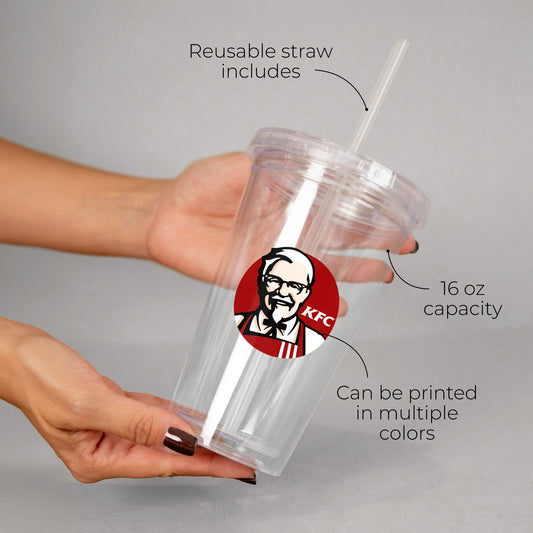 Custom 16oz Acrylic Logo Tumblers With Straws