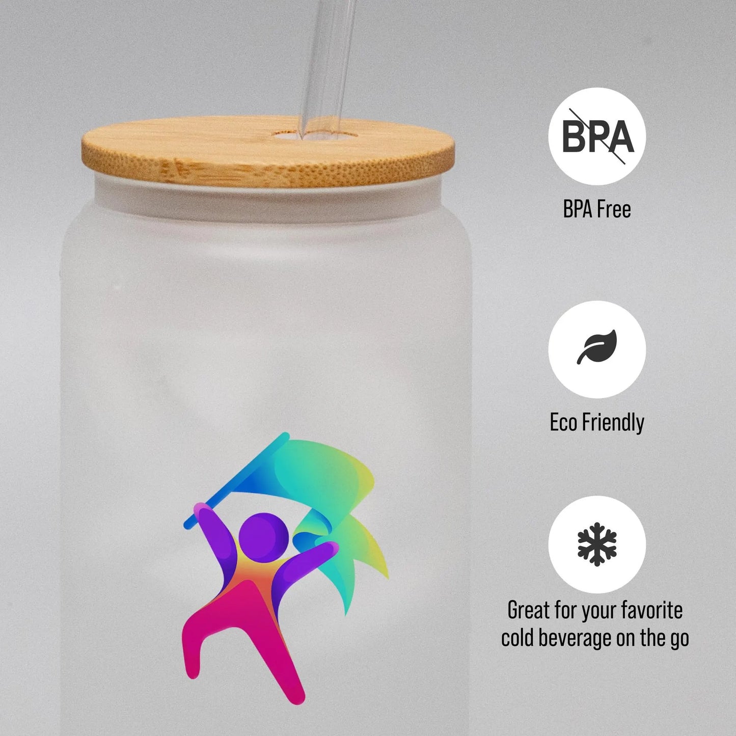 Custom Promotional Logo Frosted Glass Can Cups With Lids & Straws