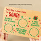 Close up of the Santa board personalized with kids names after From